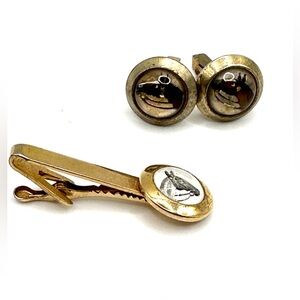 Vintage 1950s Equestrian Cufflinks & Tie Clip Set
